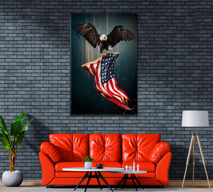 American Symbol Bald Eagle with Flag Canvas Print ArtLexy   