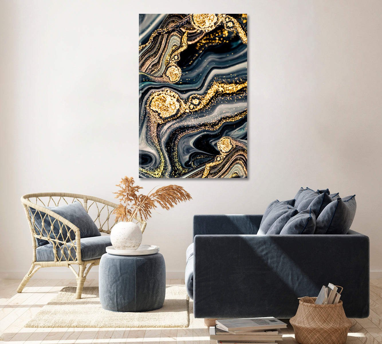 Luxury Ripples of Agate with Gold Powder Canvas Print ArtLexy 1 Panel 16"x24" inches 