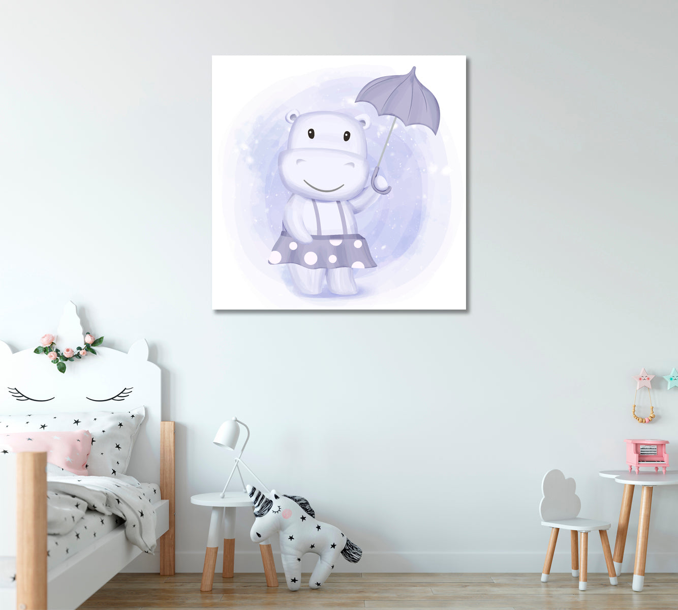 Hippo Girl with Umbrella Canvas Print ArtLexy 1 Panel 12"x12" inches 