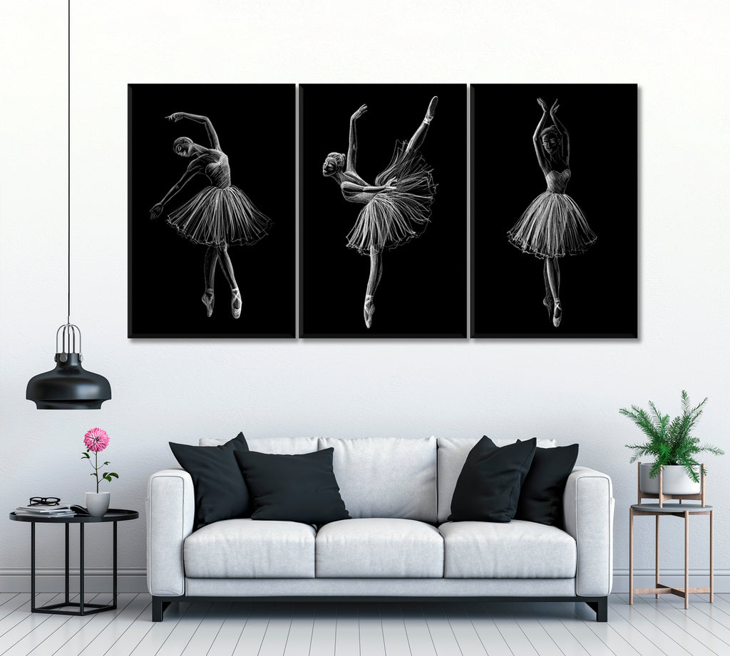 Set of 3 Ballerina in Black and White Canvas Print ArtLexy   