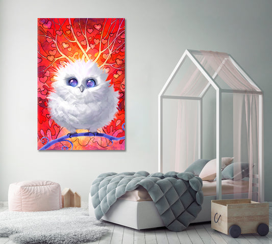 Fluffy White Owl with Beautiful Eyes Canvas Print ArtLexy 1 Panel 16"x24" inches 