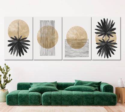 Set of 4 Vertical Minimalist Tropical Palm Leaves and Sunset Canvas Print ArtLexy   