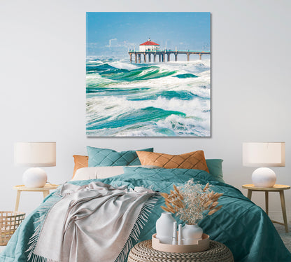 Manhattan Beach Pier Storm Canvas Print ArtLexy 1 Panel 12"x12" inches 
