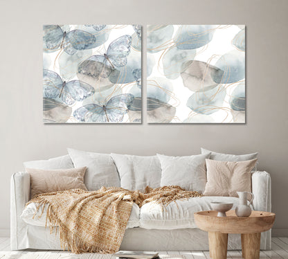 Set of 2 Squares Abstract Butterflies Canvas Print ArtLexy   