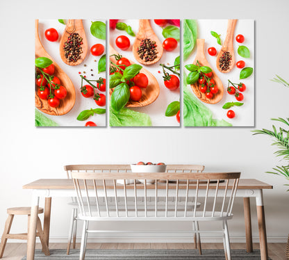 Set of 3 Sugardrop Tomatoes and Black Pepper Canvas Print ArtLexy 3 Panels 48”x24” inches 