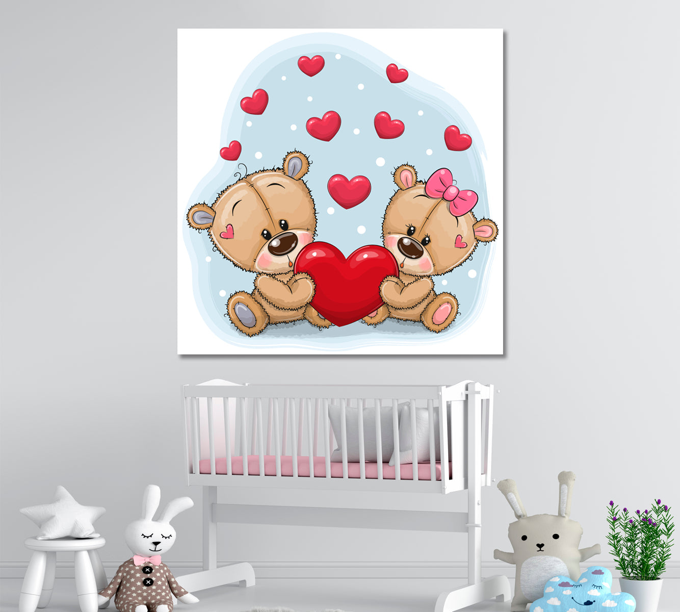 Teddy Bears with Heart Canvas Print ArtLexy 1 Panel 12"x12" inches 