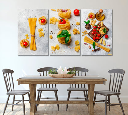 Set of 3 Raw Pasta Canvas Print ArtLexy 3 Panels 48”x24” inches 