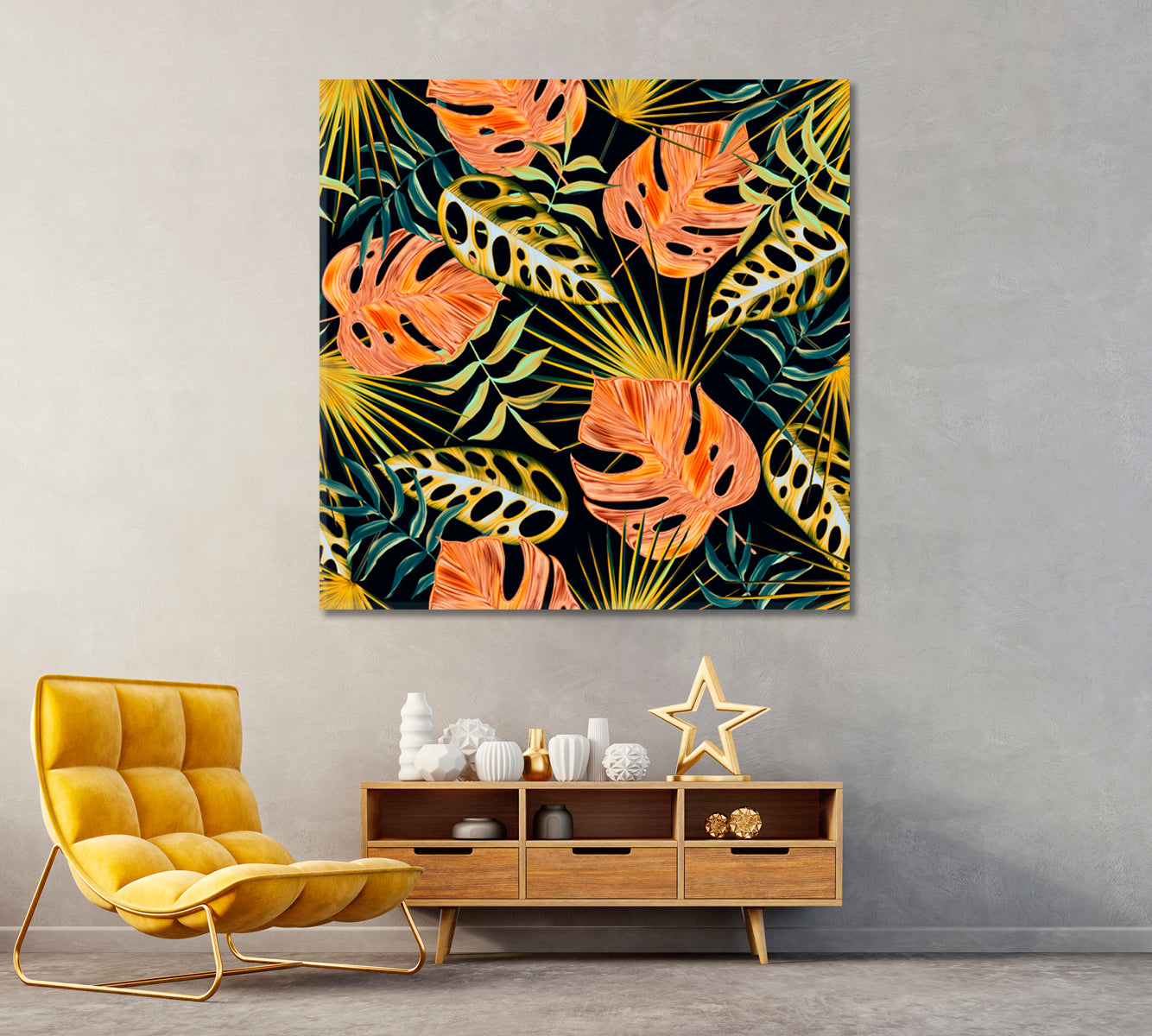 Tropical Leaves and Flowers Canvas Print ArtLexy   