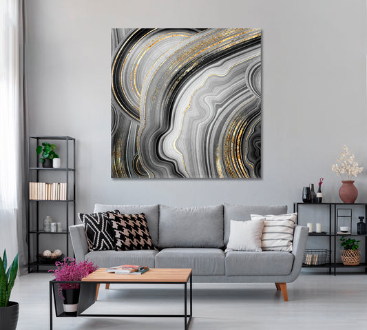 Abstract Agate with Gold Veins Canvas Print ArtLexy   