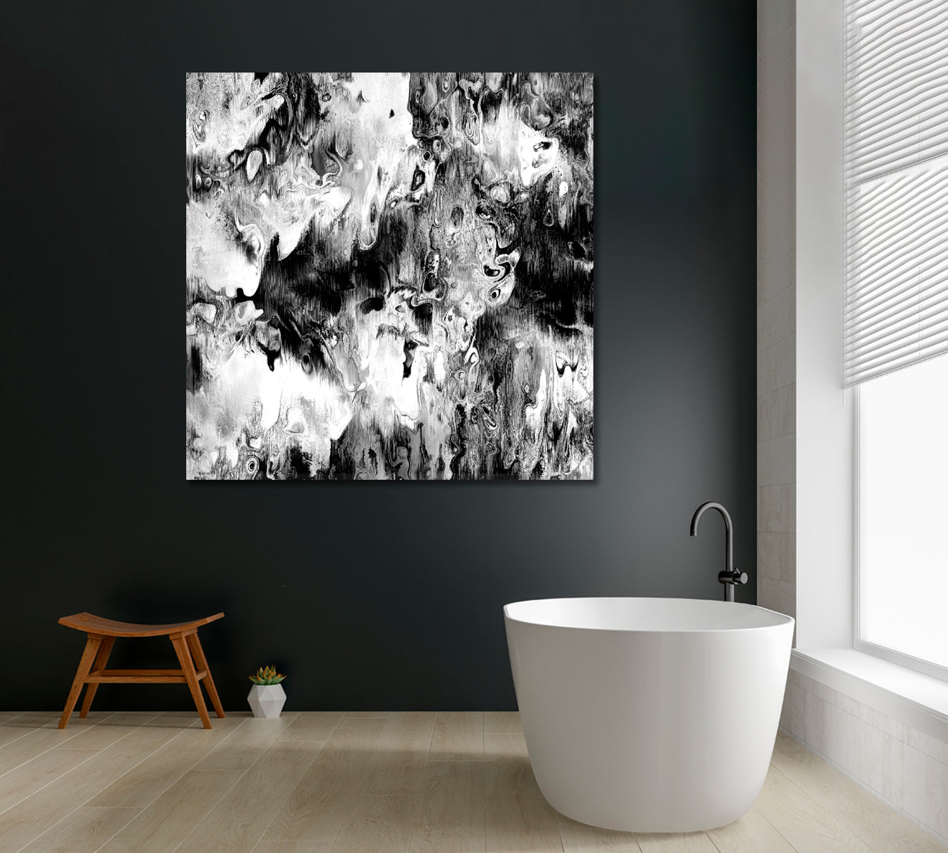 Abstract Monochrome Black and White Waves Canvas Print ArtLexy 1 Panel 12"x12" inches 