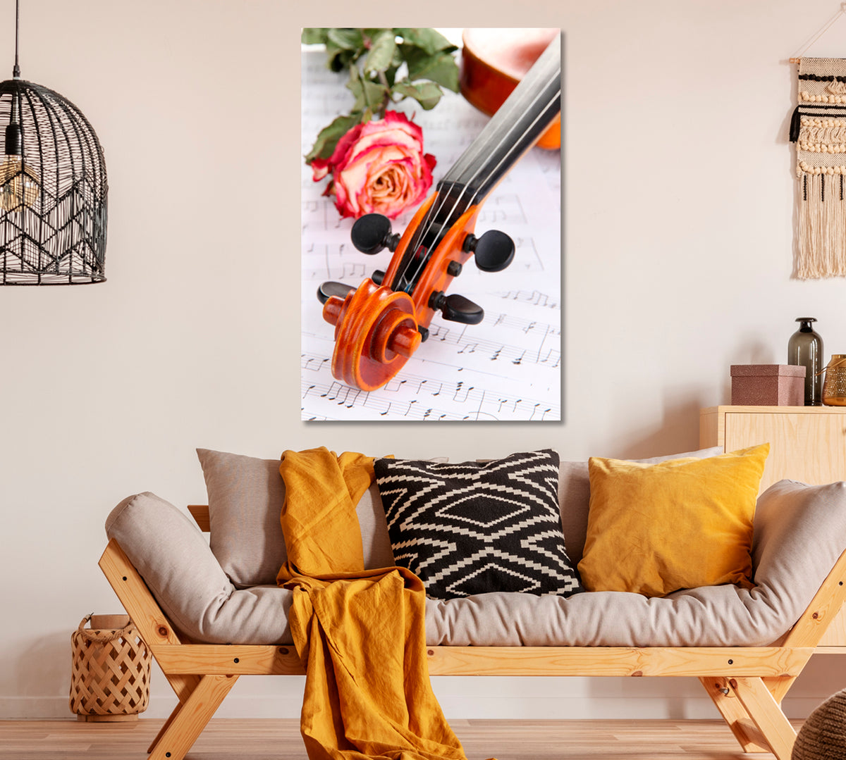 Violin with Dry Rose on Notes Canvas Print ArtLexy 1 Panel 16"x24" inches 