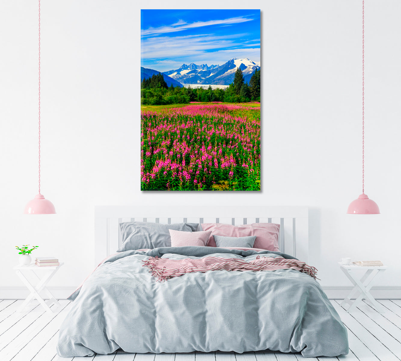 Mendenhall Glacier with Blooming Field Canvas Print ArtLexy   