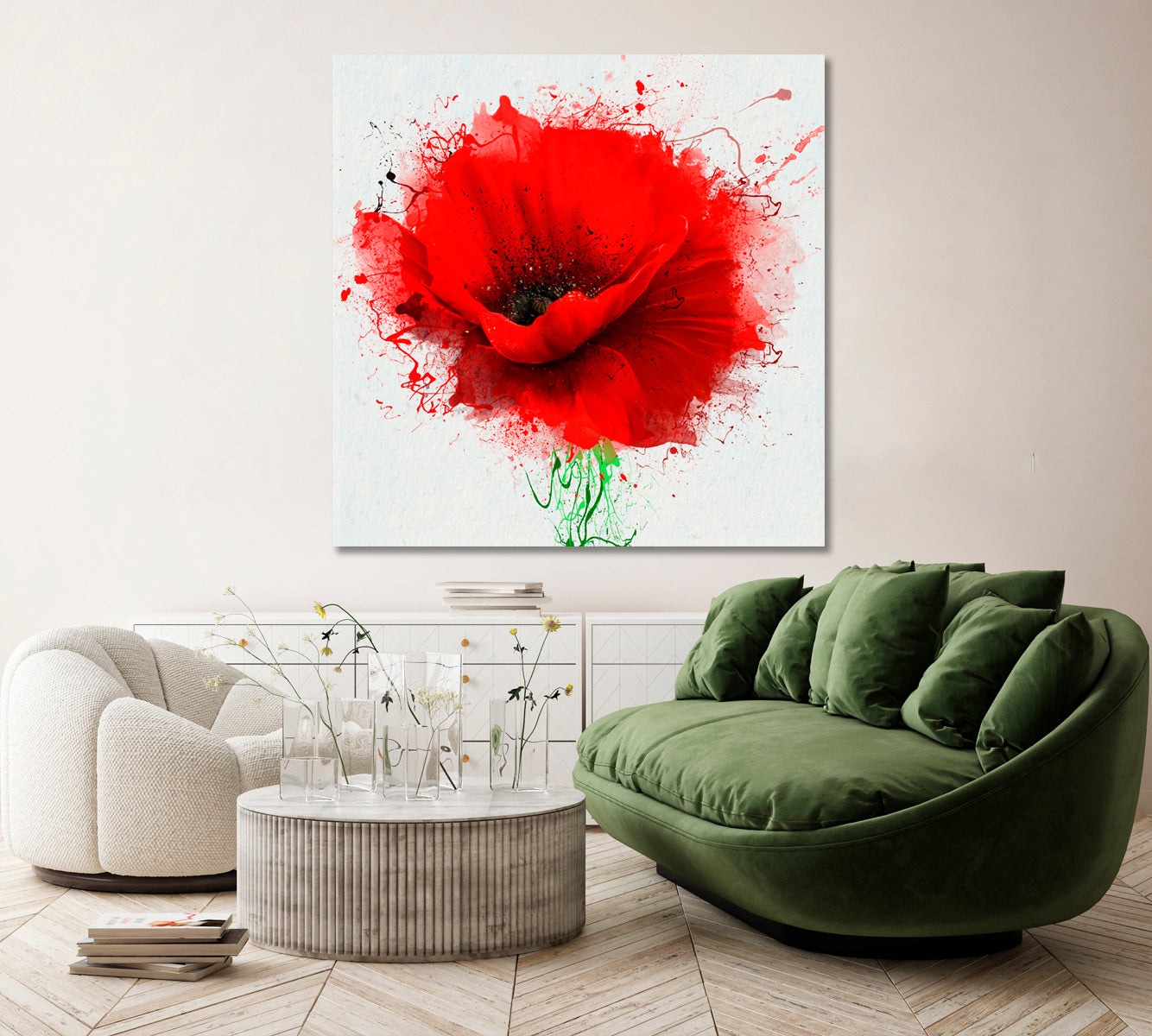 Beautiful Abstract Red Poppy Canvas Print ArtLexy 1 Panel 12"x12" inches 