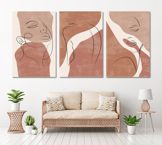 Set of 3 Abstract Minimalist Woman Line Portrait Canvas Print ArtLexy 3 Panels 48”x24” inches 