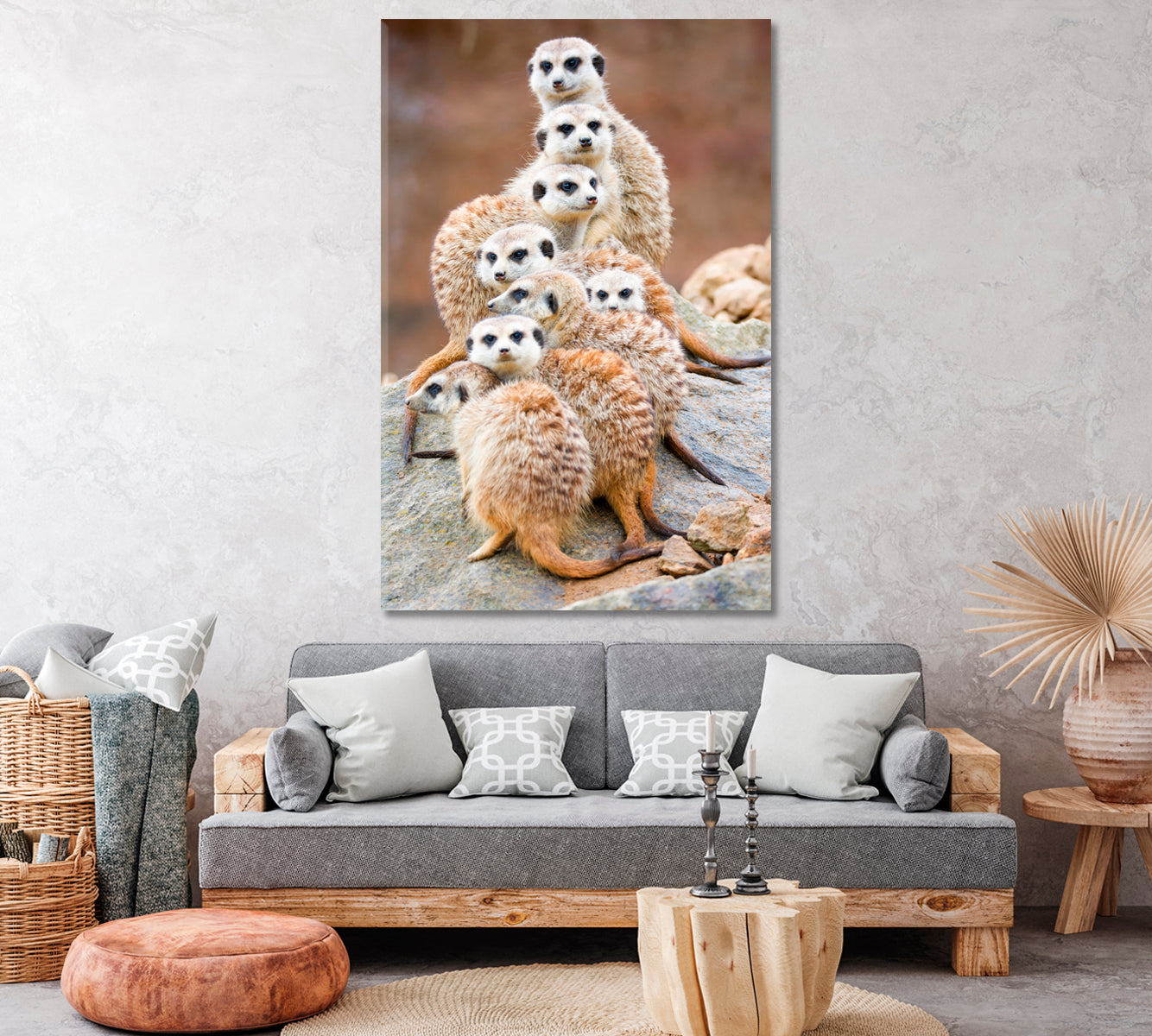 Suricate Family Canvas Print ArtLexy 1 Panel 16"x24" inches 