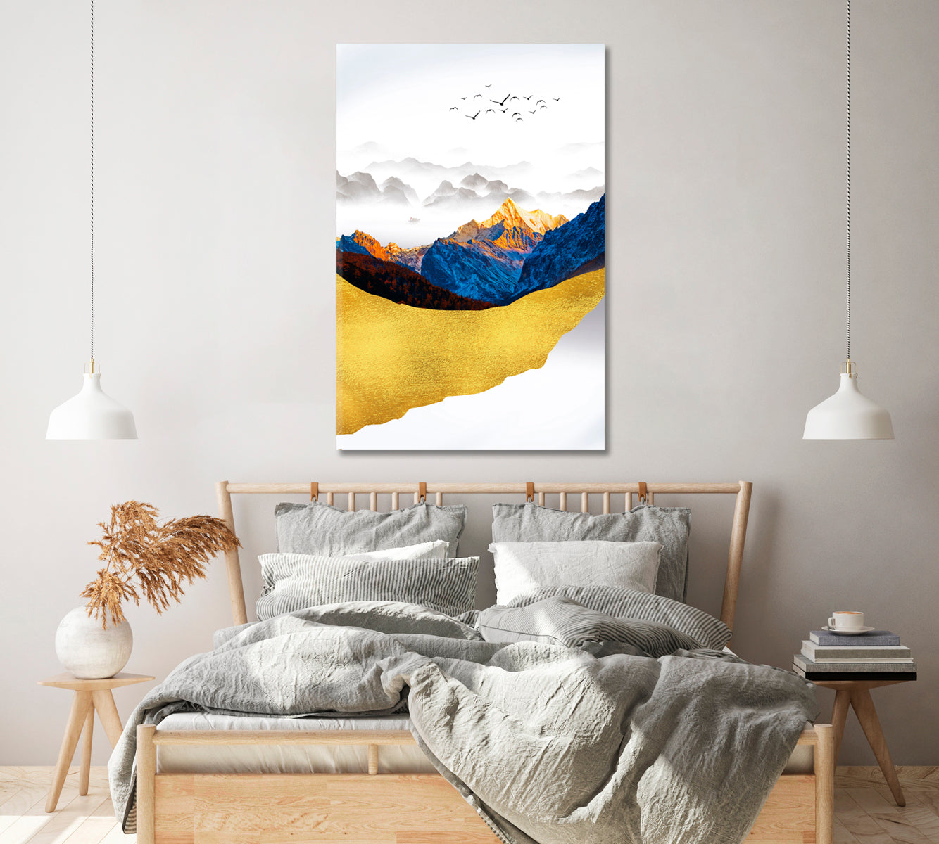 Abstract Mountains Landscape with Birds Canvas Print ArtLexy   