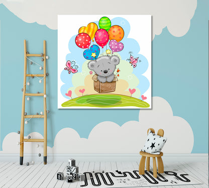 Teddy Bear Flying on Balloons Canvas Print ArtLexy   