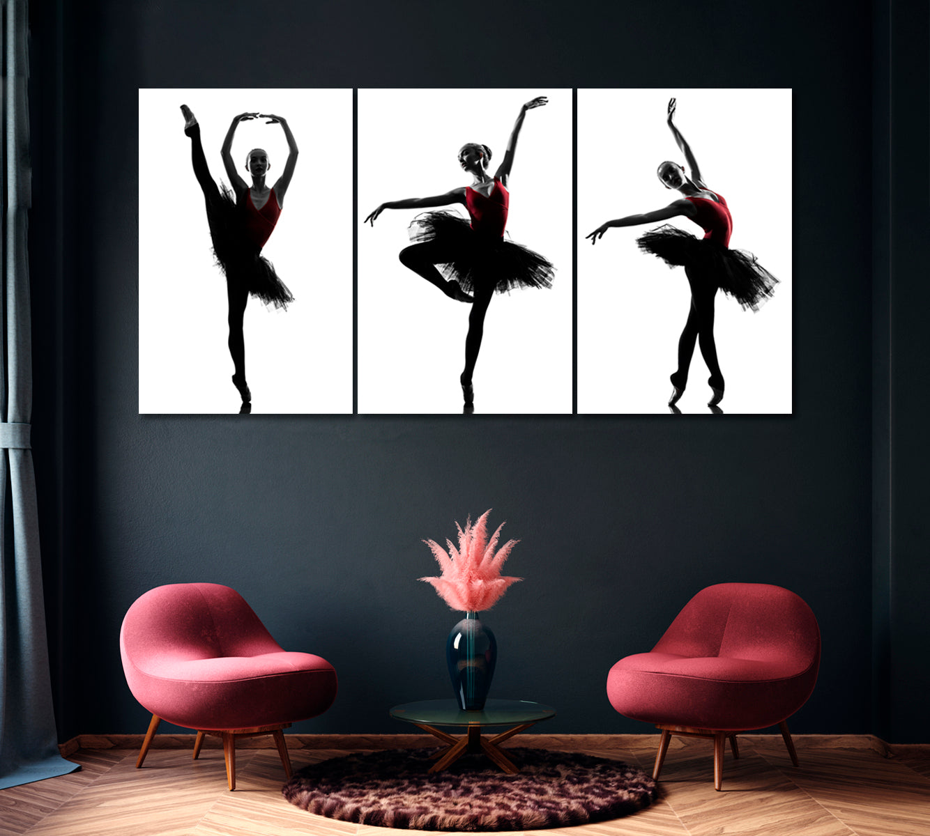 Set of 3 Ballerina Silhouette Canvas Print ArtLexy 3 Panels 48”x24” inches 
