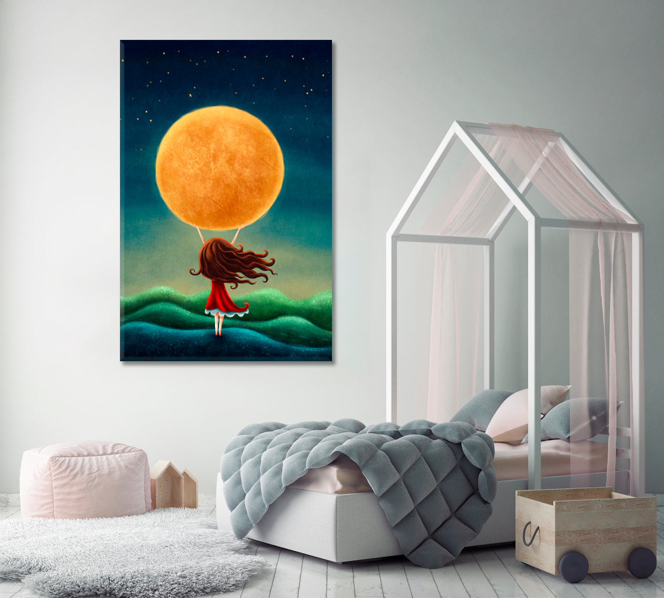 Little Girl Holds the Moon Canvas Print ArtLexy   