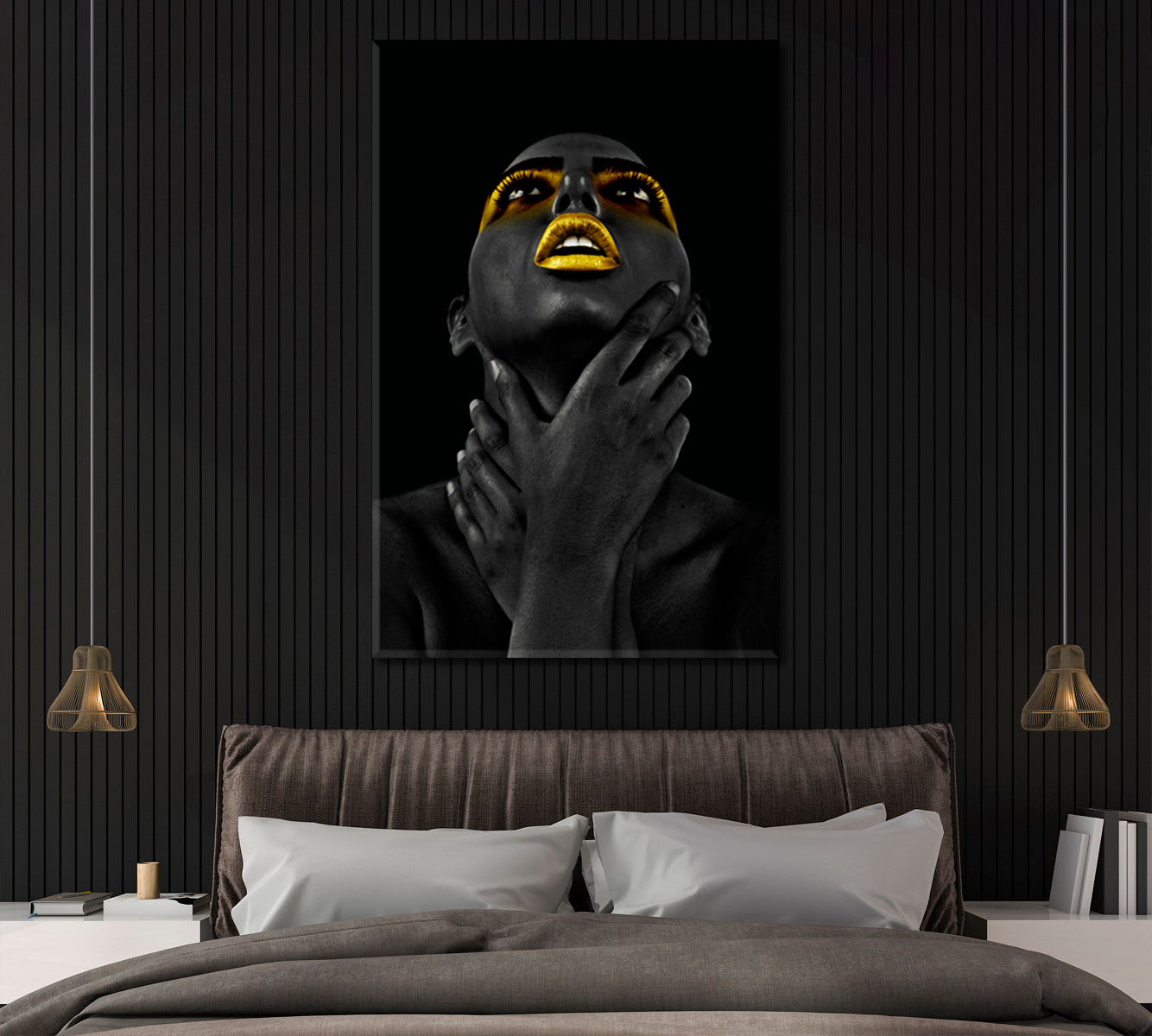Attractive African Woman with Gold Lips Canvas Print ArtLexy   