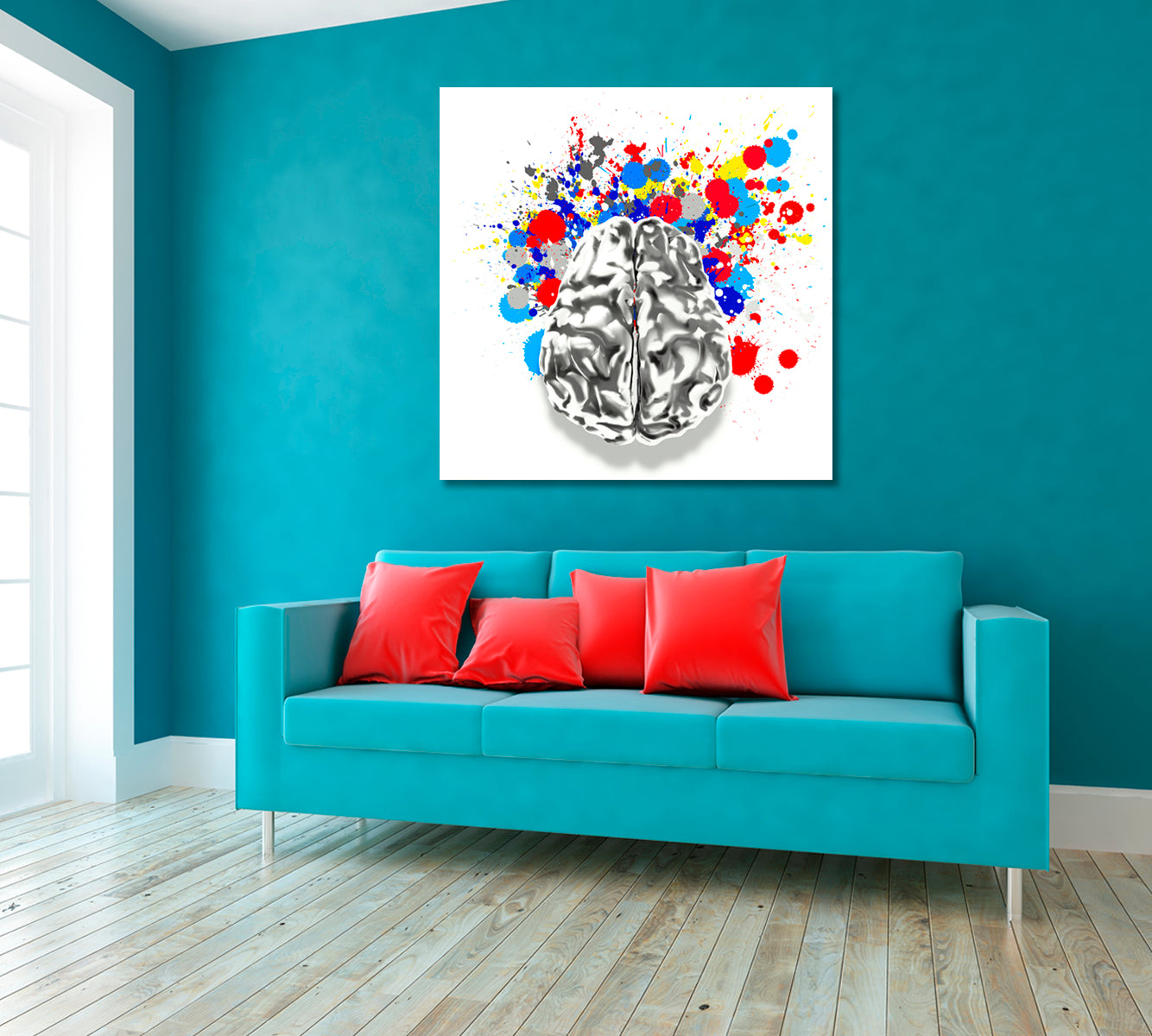 Human Brain with Colorful Splash Canvas Print ArtLexy 1 Panel 12"x12" inches 