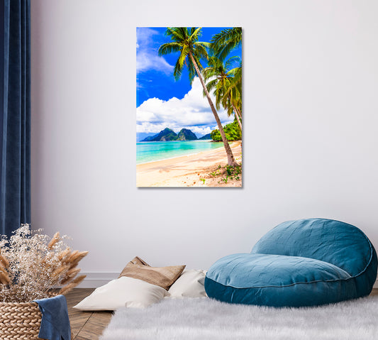 Tropical Beach with Coconut Palm Trees Philippines Canvas Print ArtLexy 1 Panel 16"x24" inches 
