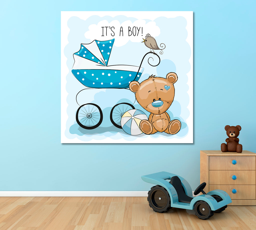 Baby Carriage and Teddy Bear Canvas Print ArtLexy 1 Panel 12"x12" inches 