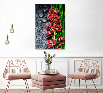 Red Orchid with Bamboo Canvas Print ArtLexy   