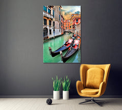 Venetian Canals and Gondolas Canvas Print ArtLexy 1 Panel 16"x24" inches 