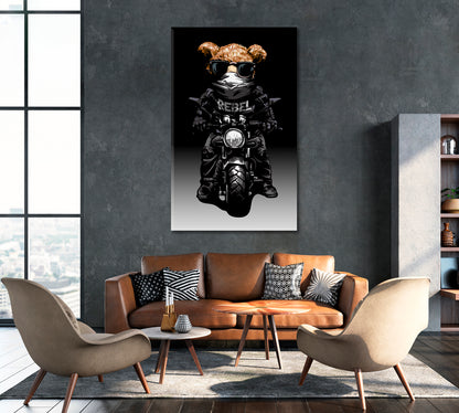 Bear Rebel. Biker Bear on Motorcycle Canvas Print ArtLexy   