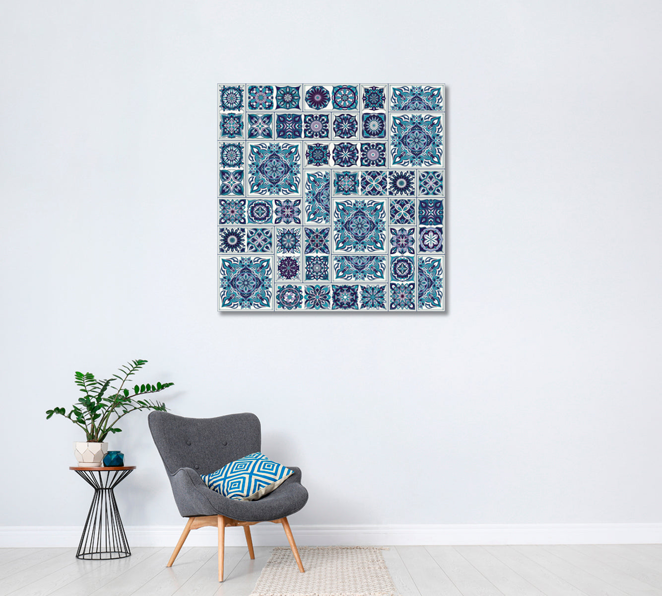 Blue Vintage Mandala Pattern Canvas Print ArtLexy 1 Panel 12"x12" inches 