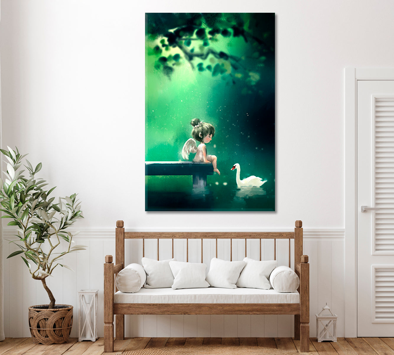 Little Girl and Swan Canvas Print ArtLexy   