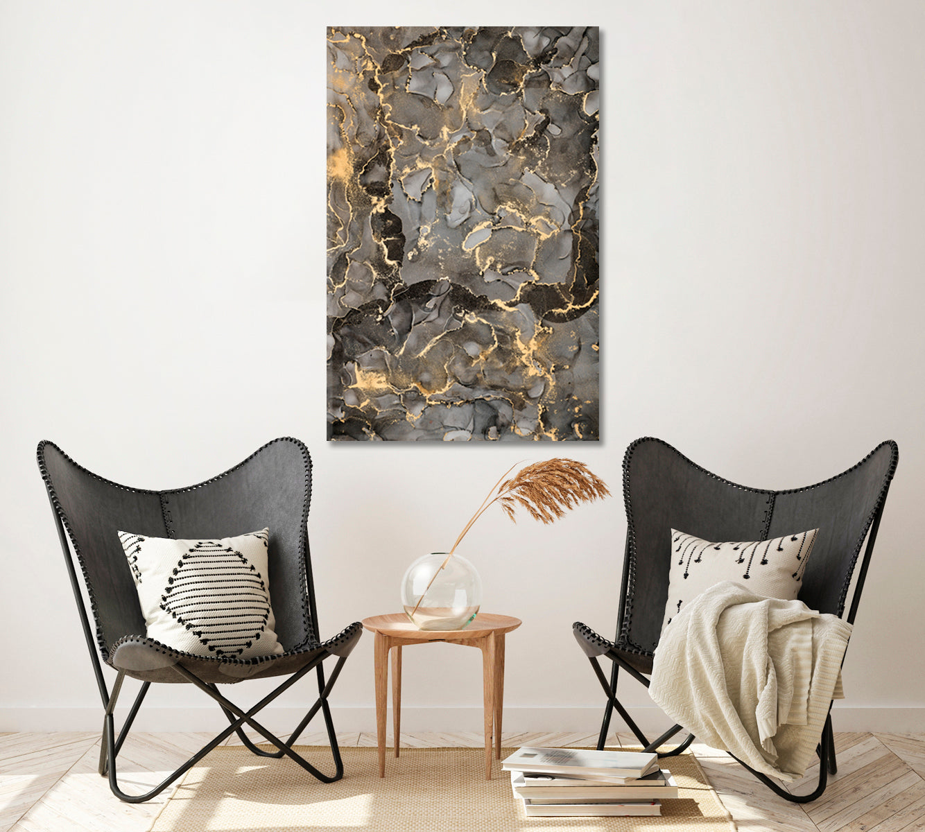 Natural Luxury Abstract Fluid Art with Golden Swirls Canvas Print ArtLexy   