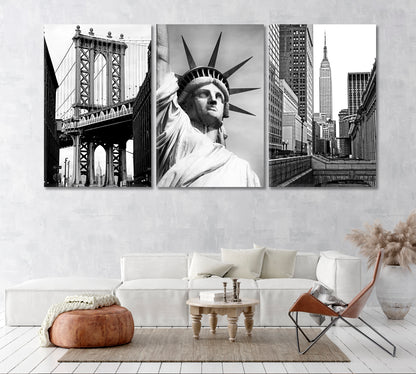 Set of 3 Empire State Building ‎& Statue of Liberty ‎& Manhattan Bridge New York Canvas Print ArtLexy   
