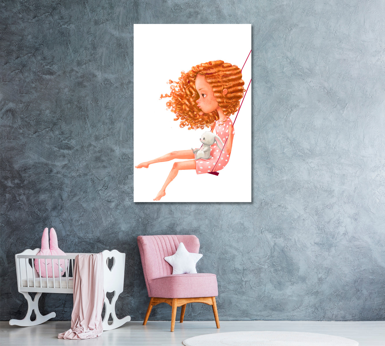 Girl on Swing with Rabbit Canvas Print ArtLexy   