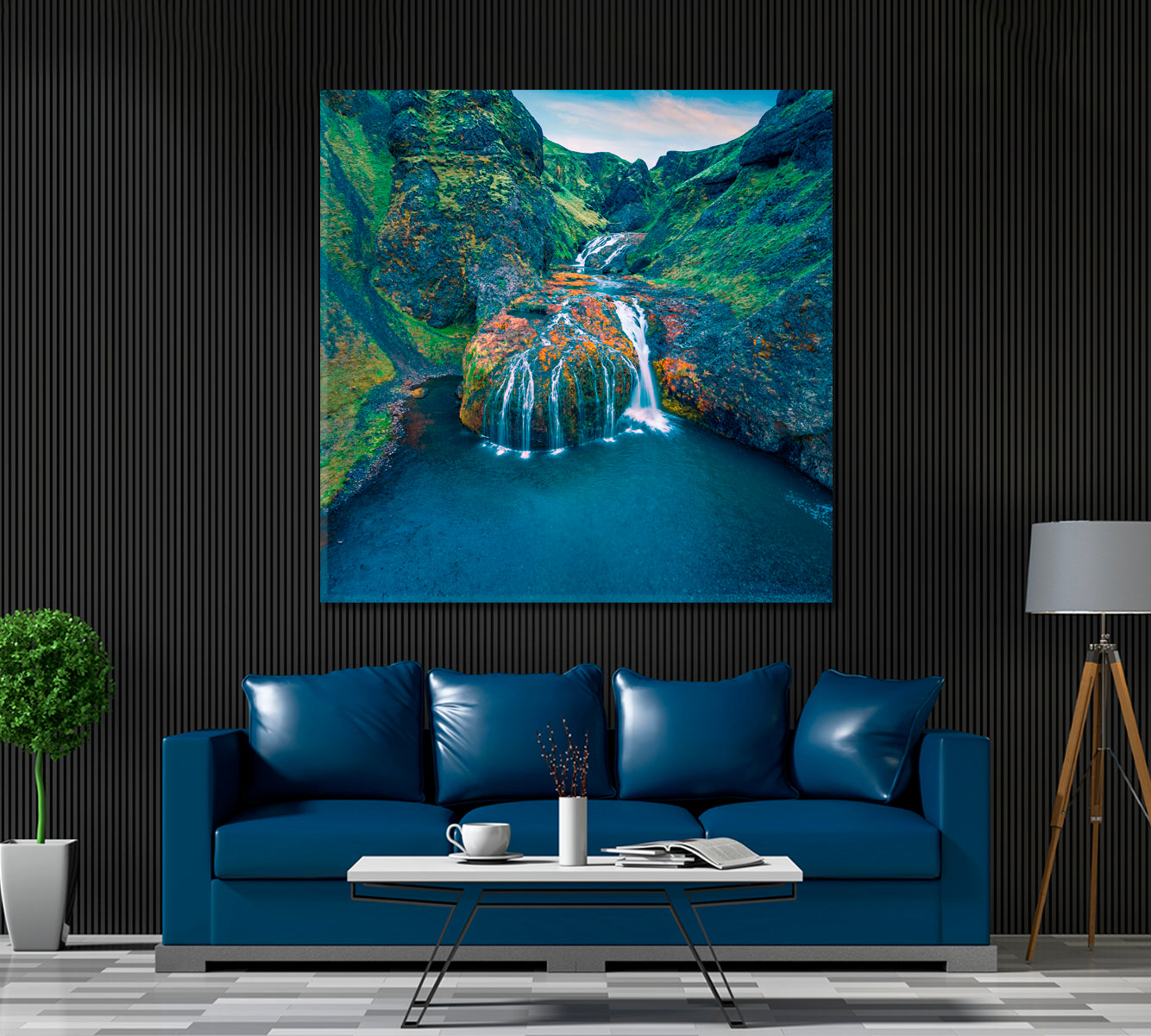 Stjornarfoss Waterfall, Iceland Landscape Canvas Print ArtLexy   