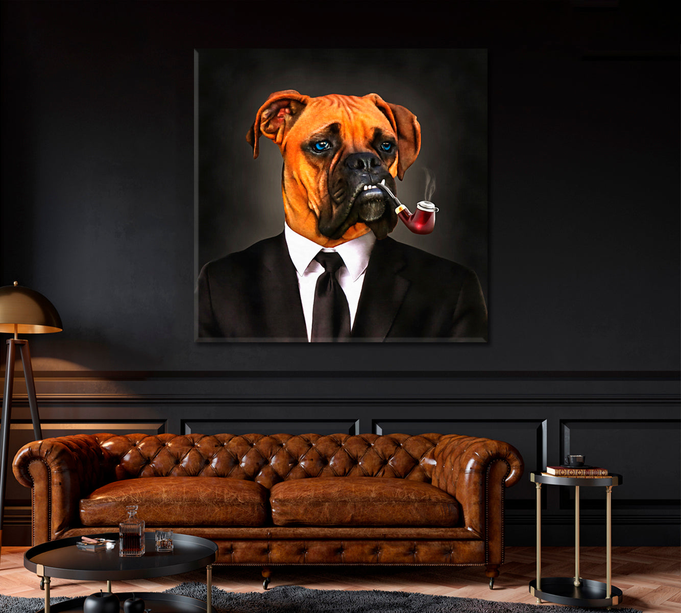Business Dog with Tobacco Pipe Canvas Print ArtLexy   