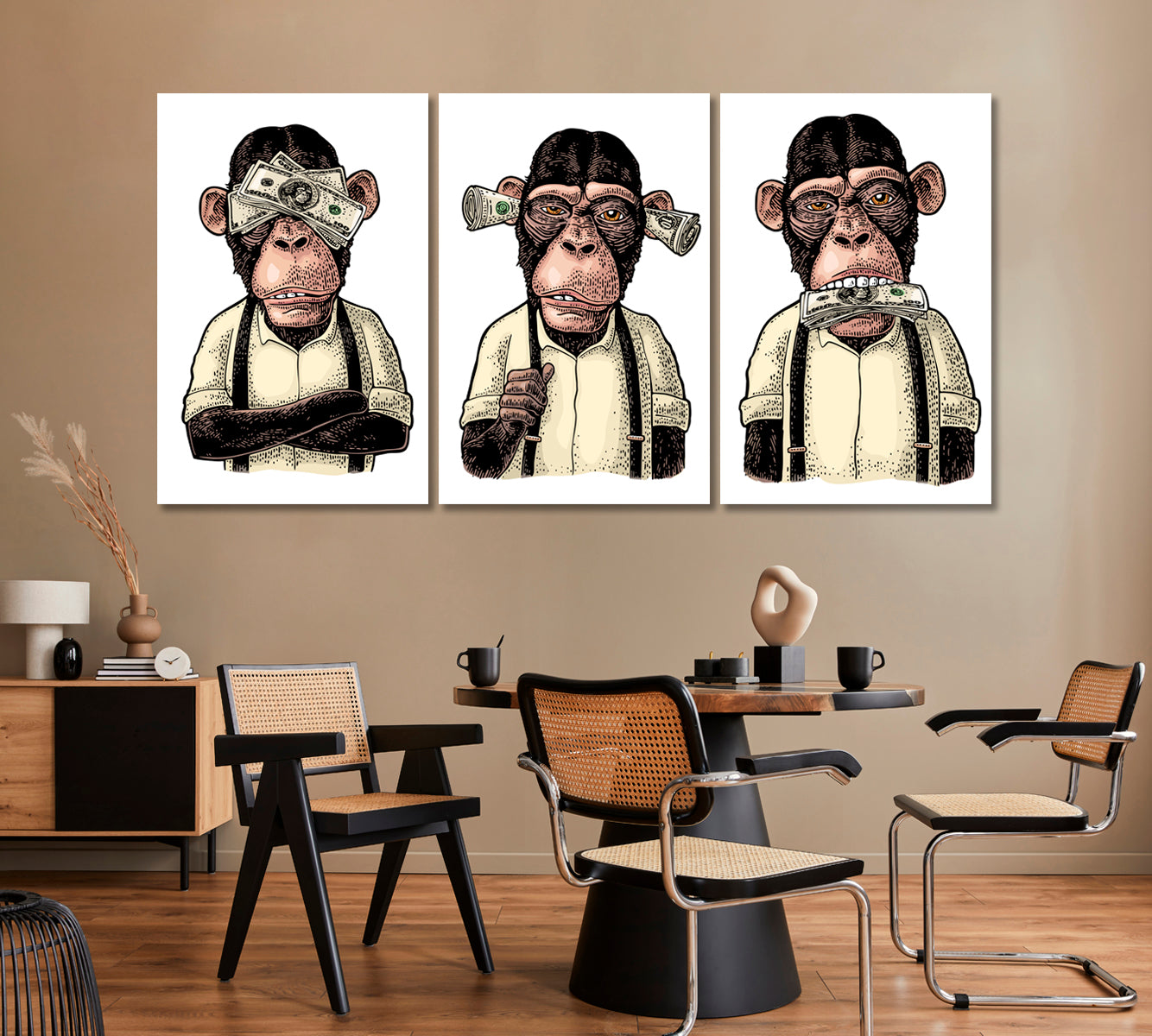Set of 3 Three Wise Monkeys. Not see, Not Hear, Not Speak Canvas Print ArtLexy   