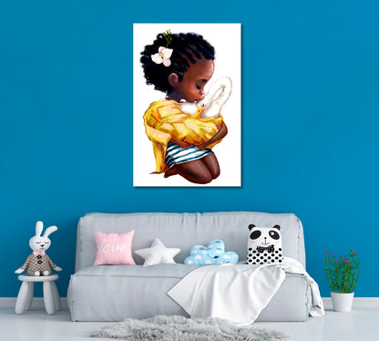 African Baby Girl with Goose Canvas Print ArtLexy   