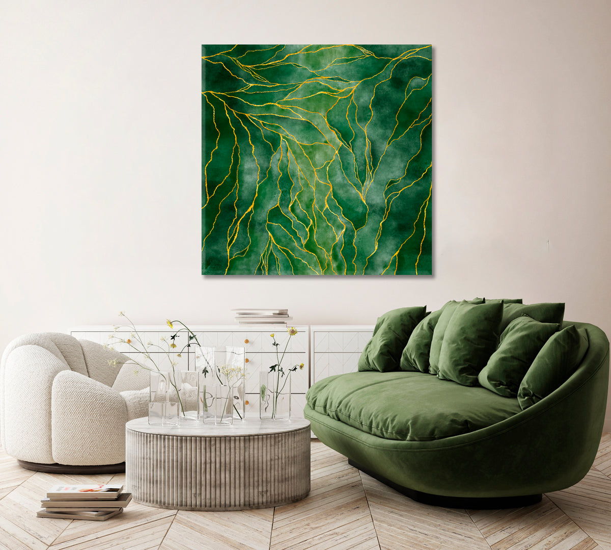 Elegant Green Marble with Golden Veins Canvas Print ArtLexy 1 Panel 12"x12" inches 