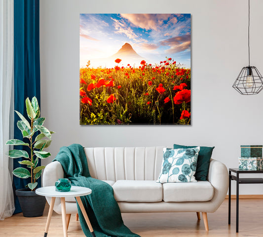 Blooming Red Poppies Canvas Print ArtLexy 1 Panel 12"x12" inches 