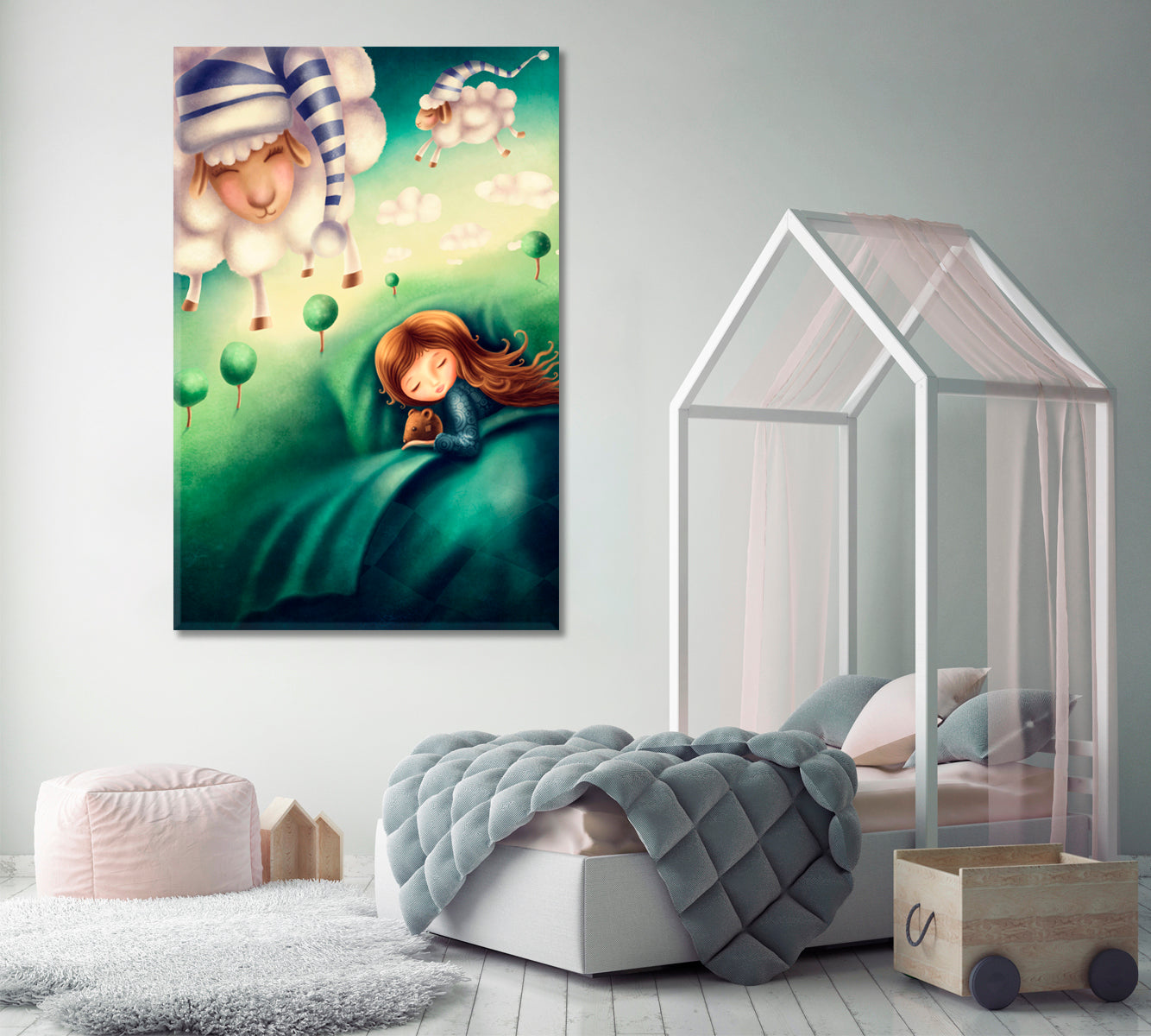 Sleeping Princess with Sheep Canvas Print ArtLexy 1 Panel 16"x24" inches 