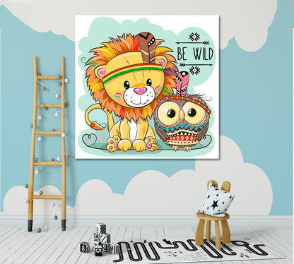Cute Lion and Owl Canvas Print ArtLexy   