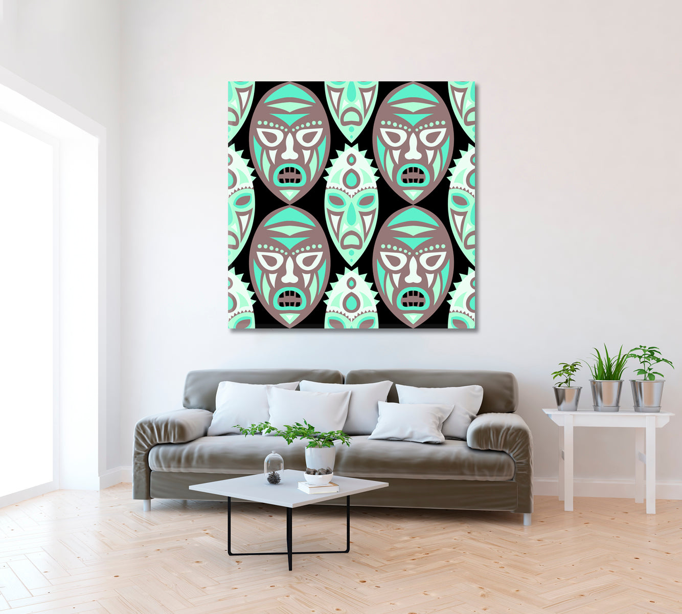 African Ethnic Tribal Abstract Faces Canvas Print ArtLexy 1 Panel 12"x12" inches 