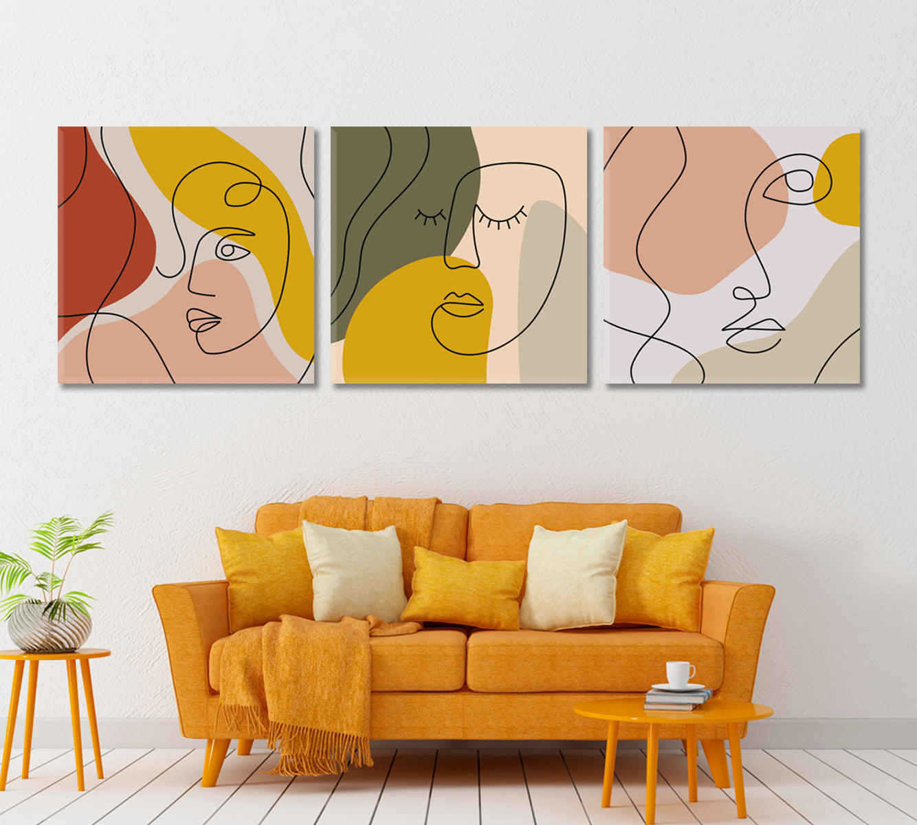 Set of 3 Squares Abstract Faces Canvas Print ArtLexy   