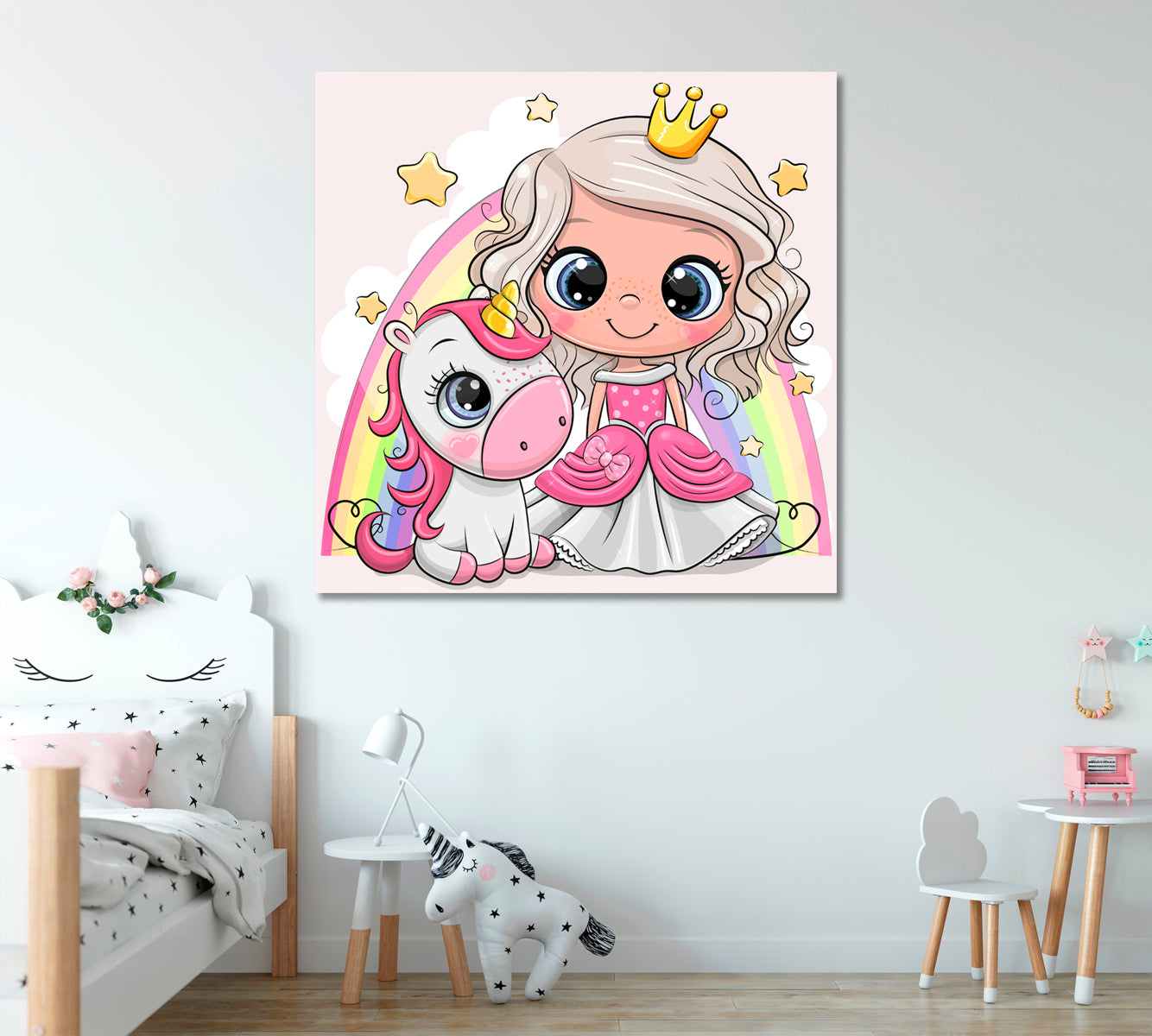 Cute Princess and Unicorn Canvas Print ArtLexy 1 Panel 12"x12" inches 