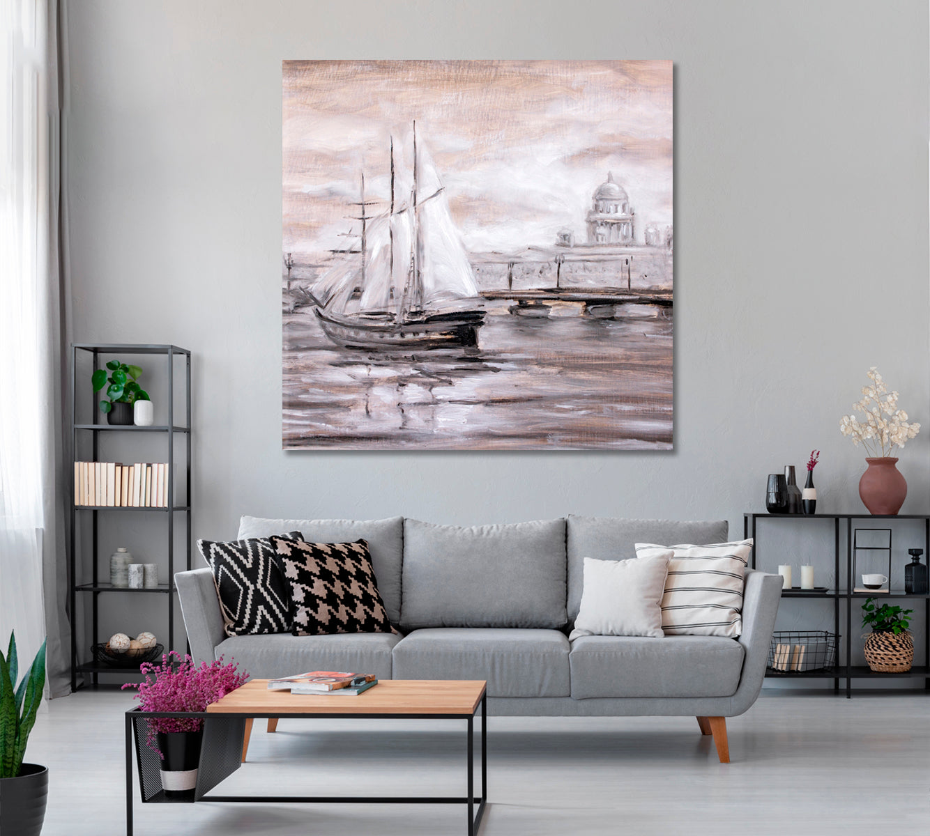 Sailing Boat Near City Canvas Print ArtLexy   
