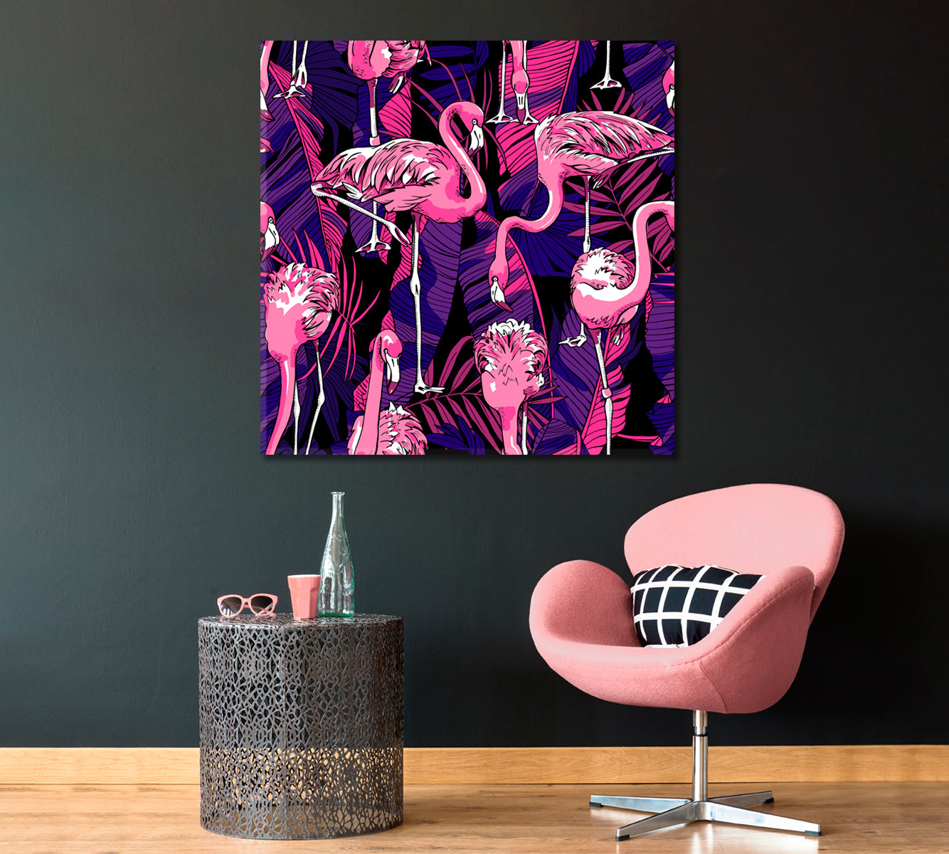 Pink Flamingos and Palm Leaves Canvas Print ArtLexy   