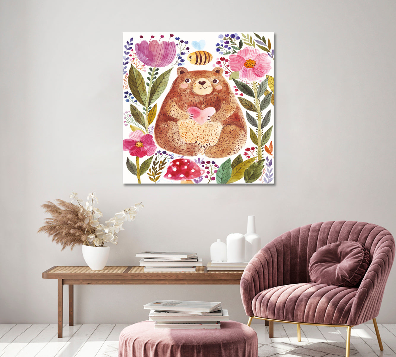 Cute Bear in Flowers Canvas Print ArtLexy   