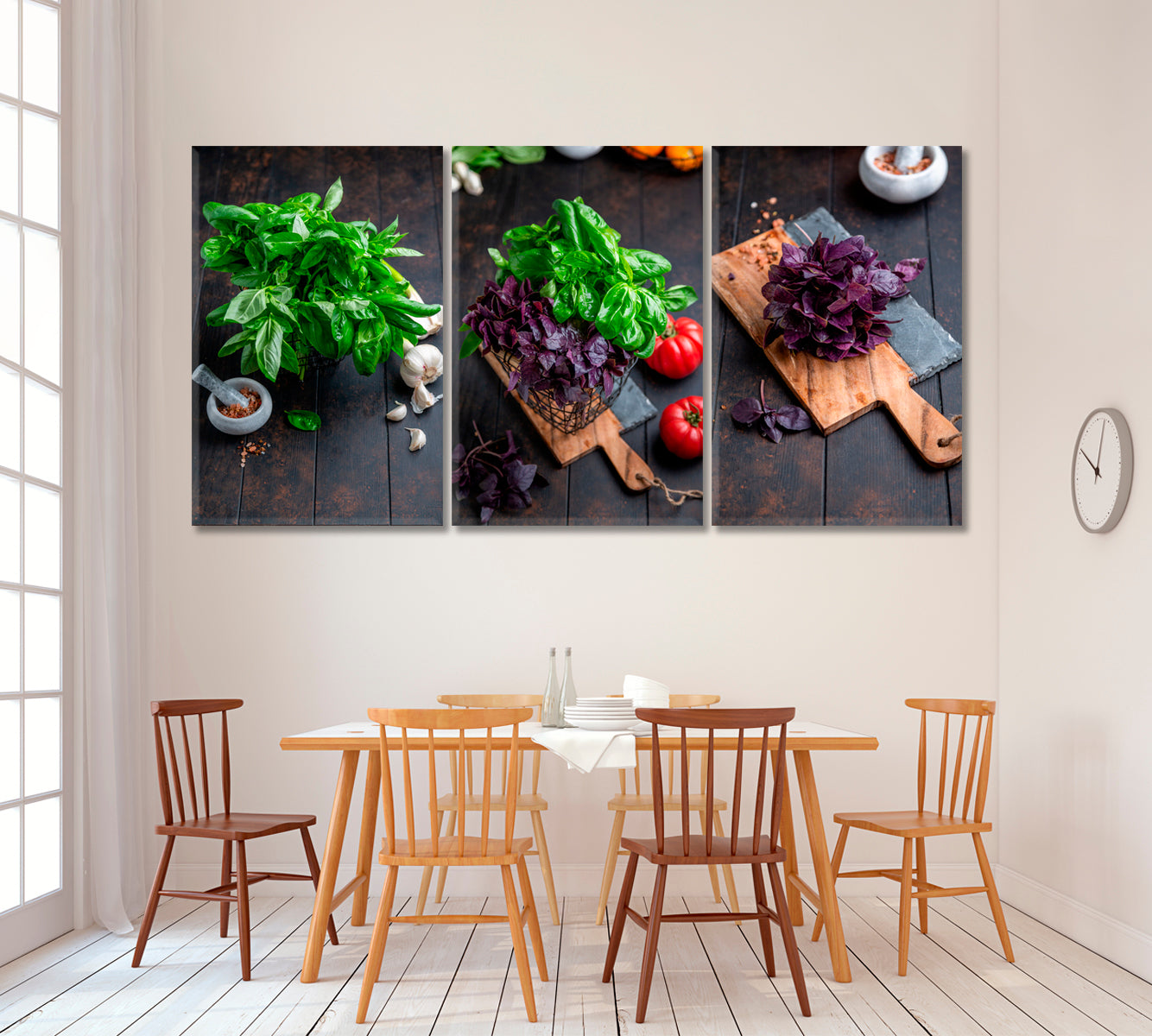 Set of 3 Fresh Bunches of Basil Canvas Print ArtLexy   